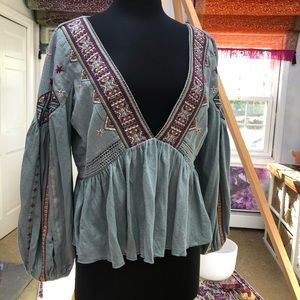 Free People L Blue Blouse Lagoon Combo